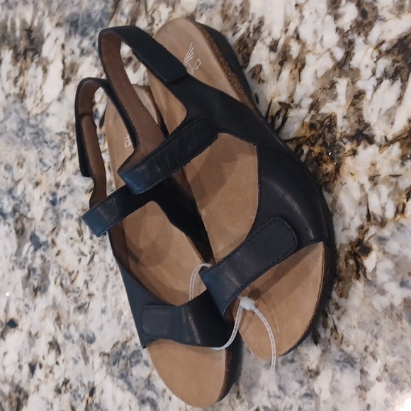 Dansko Wedge Strappy Black Leather Upper Sandals NEW  EU 37 - Picture 3 of 14